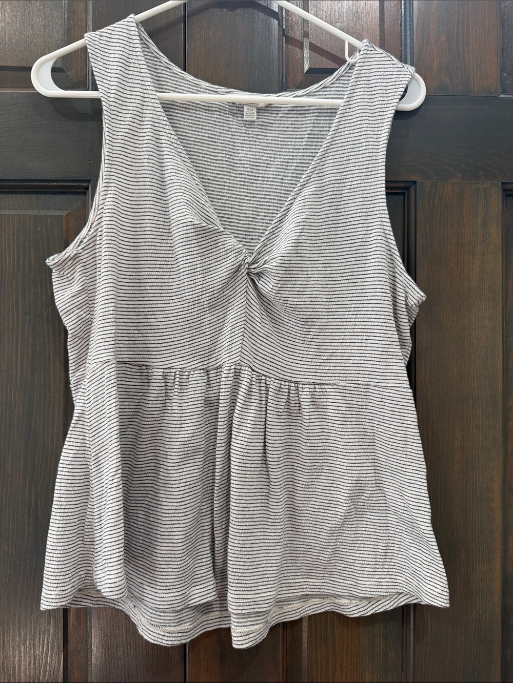 Lucky Brand Gray & White Striped Knot-Front Tank